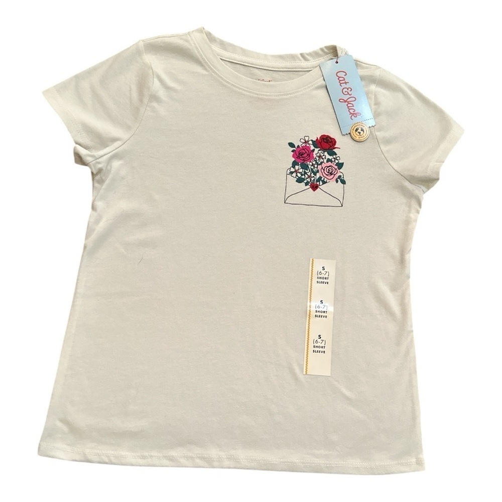 Cat & Jack Girls Cream Floral Envelope Top | Size 6/7